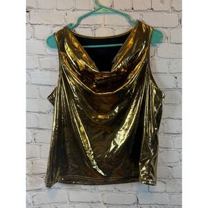 Shein Gold Metallic‎ Sleeveless Top Cowl Neck Party Tank Blouse XL(12)